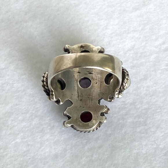 Sterling Silver 925 Garnet Peridot Multi Gemstone Cluster Statement Ring Sz 8.75 - Picture 6 of 16